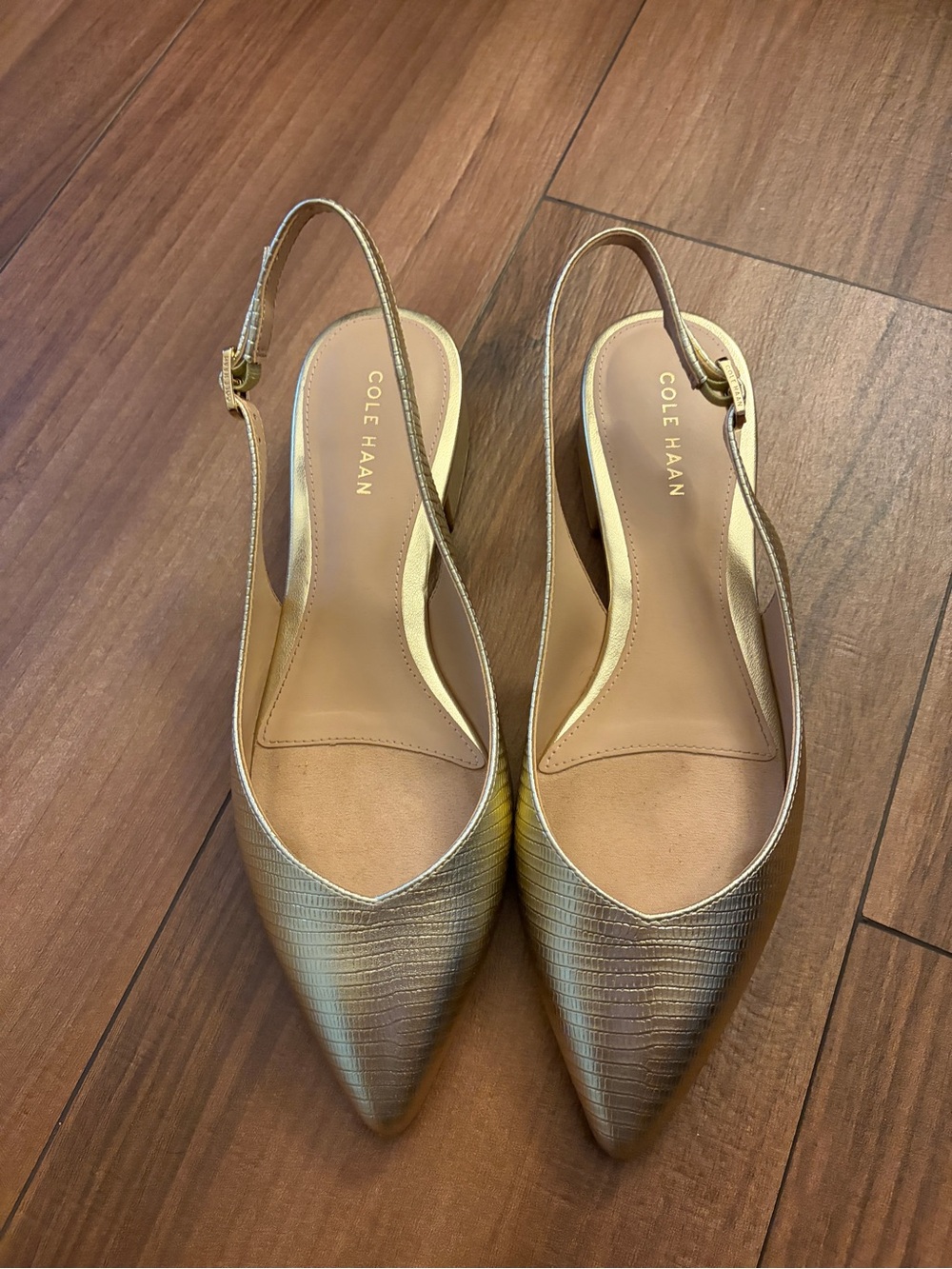 Cole Haan Metallic Gold Pointed-Toe Slingback Flats